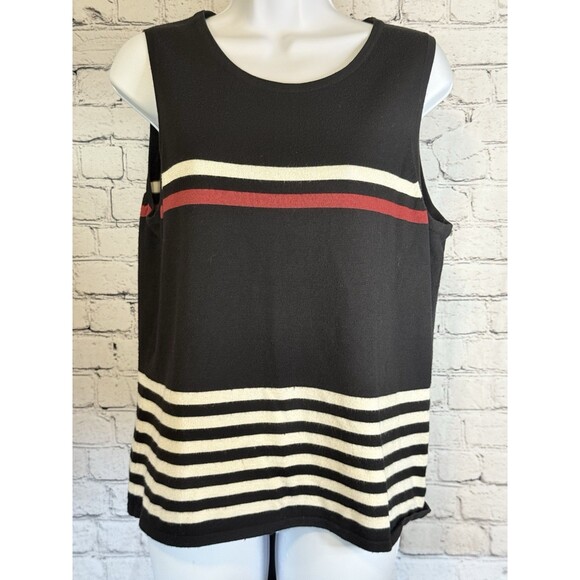 George Sweater Womens Large Black Striped Sleeveless Thin Knit Vintage - Picture 1 of 9